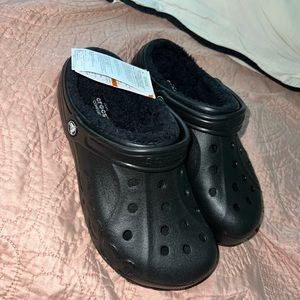 New black fur lined crocs